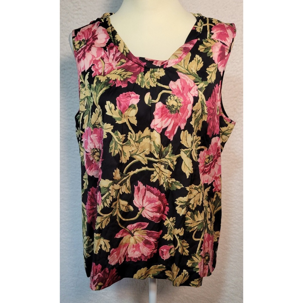 Talbots Floral Tank Blouse Size 16 Women's Sleeveless Pullover Silk Blend 1906